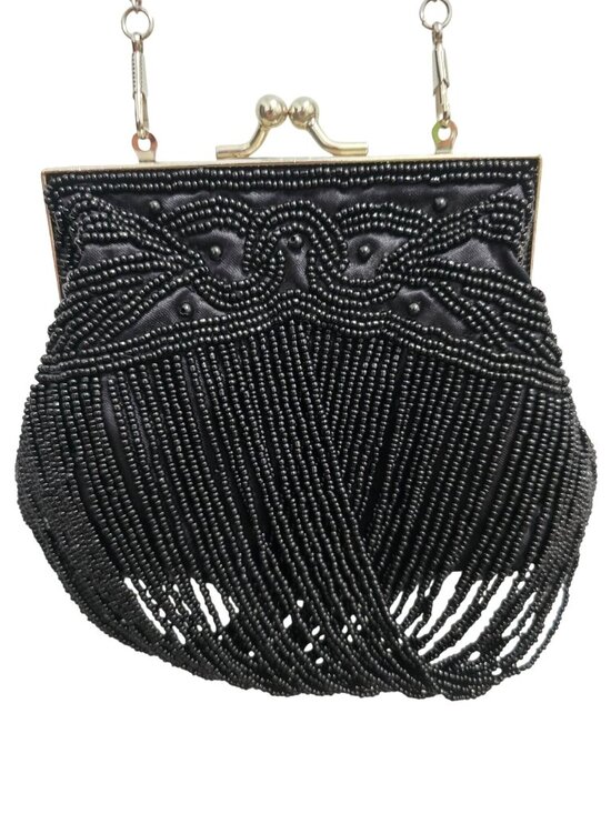 Bijoux Terner Handbags - Vintage Bijoux Terner Kiss Lock Beaded Black Evening Clutch Purse Chain 5"W